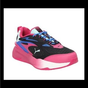 Puma Women's Black and Pink Sneakers with Blue Accents